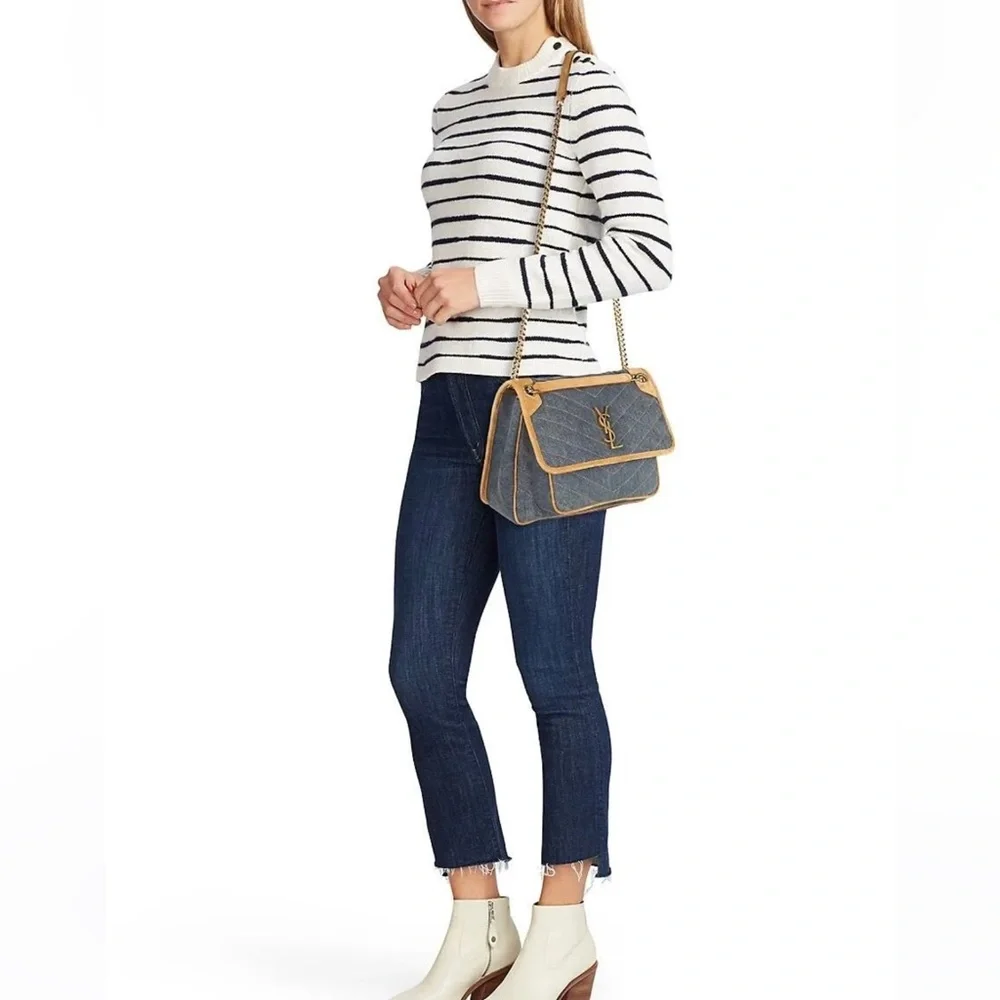 Saint Laurent Medium Monogram Matelasse Denim Niki Bag - Picture 2 of 16
